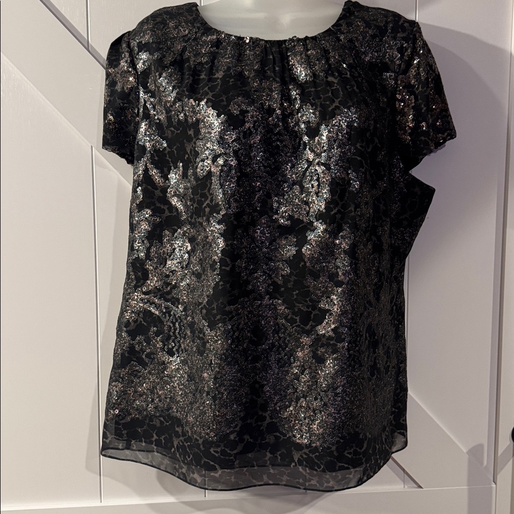 Elie Tahari Black and Silver Sequin Blouse